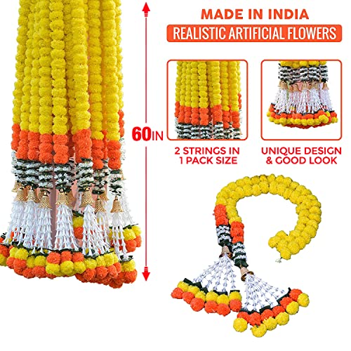 S2S Marigold Garland for Decoration Artificial Marigold Flowers Decorations Indian Décor for Pooja, Wedding, Events, Diwali, Decor 2Pcs (Yellow) (Pack of 2 Pcs) (Height - 72 Inch) - Image 2