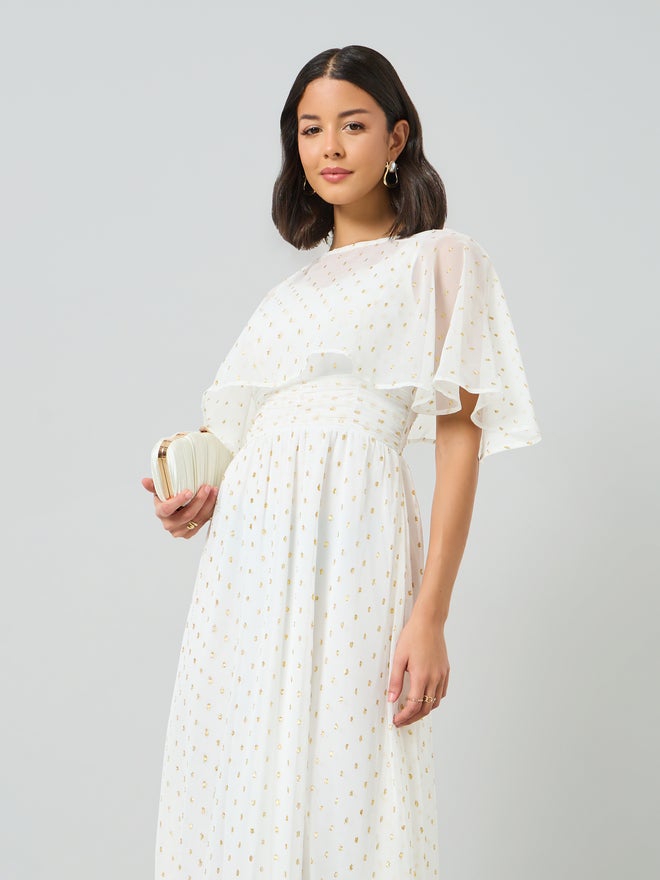 Styli White Lurex Foil Cape Sleeve Maxi Dress - Image 2