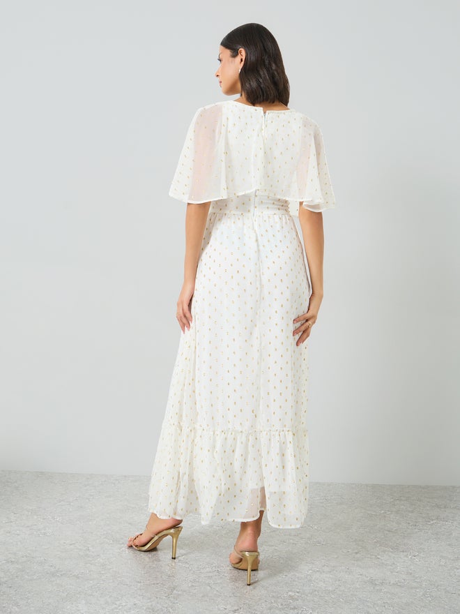 Styli White Lurex Foil Cape Sleeve Maxi Dress - Image 5