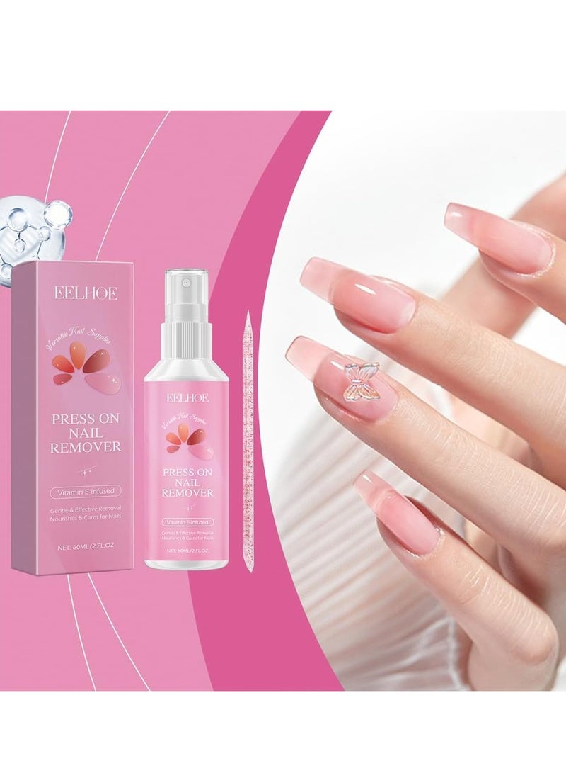 إيلهو Press On Nail Remover, مزيل غراء الأظافر اللطيف 60 مل، خالي من الأسيتون وعديم الرائحة، إزالة سهلة وسريعة من الغراء الصلب للأظافر الزائفة، وليس للأشعة فوق البنفسجية جل الغراء أو جل طلاء الأظافر 60 مل  - Image 2