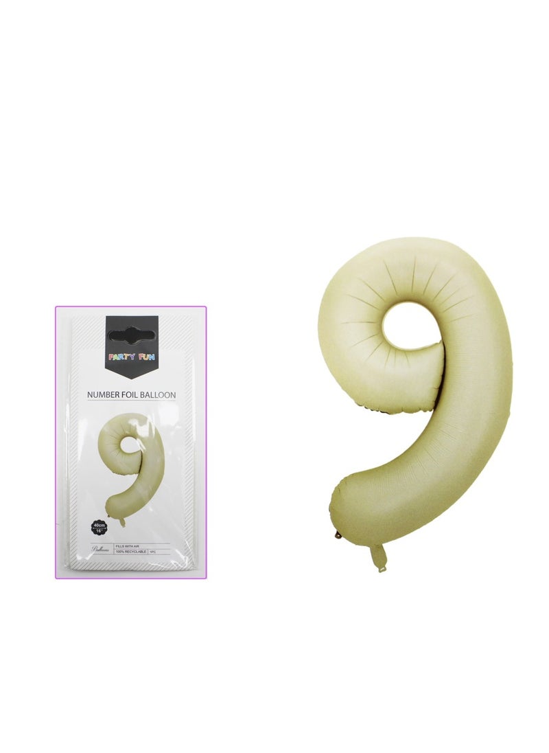 PARTY FUN - 16 Inch Foil Number Balloon Elegant Oat Colored No. 9, Perfect for Birthday, Anniversary, and Special Occasions - Image 1
