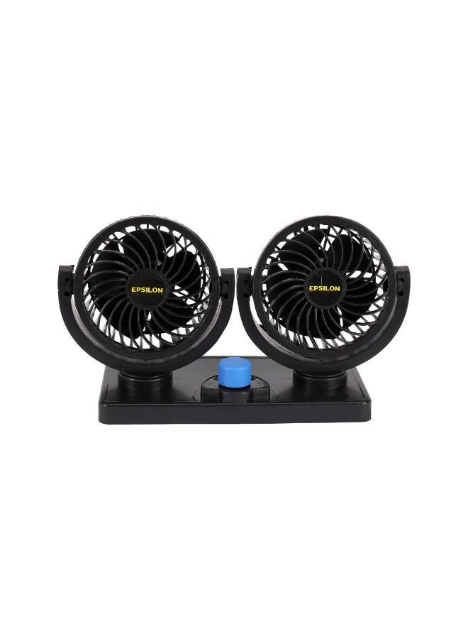 Epsilon Dual Head Car Fan – 12V/24V | Adjustable Angle, Low Noise, Powerful Airflow, Energy Efficient | Ideal for Cars, Trucks, SUVs, and RVs for Front or Rear Seat Cooling - Image 1