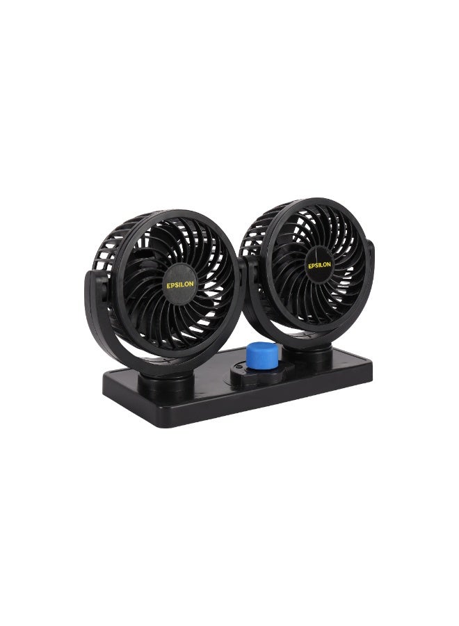 Epsilon Dual Head Car Fan – 12V/24V | Adjustable Angle, Low Noise, Powerful Airflow, Energy Efficient | Ideal for Cars, Trucks, SUVs, and RVs for Front or Rear Seat Cooling - Image 2
