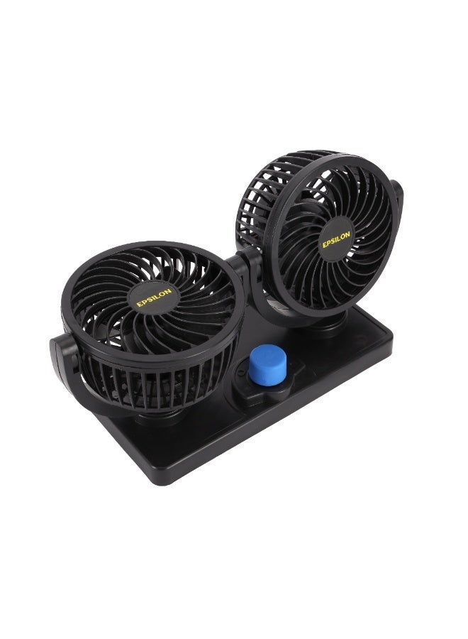 Epsilon Dual Head Car Fan – 12V/24V | Adjustable Angle, Low Noise, Powerful Airflow, Energy Efficient | Ideal for Cars, Trucks, SUVs, and RVs for Front or Rear Seat Cooling - Image 3