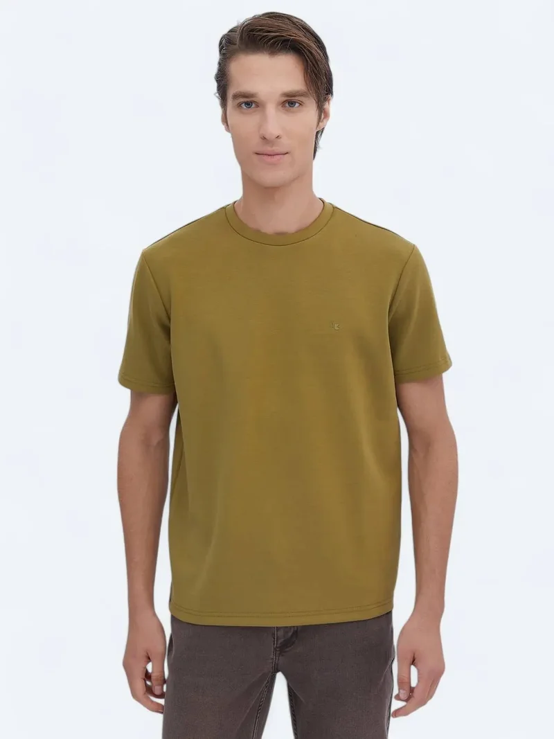 Kip Oil Green Plain Crew Neck T-Shirt