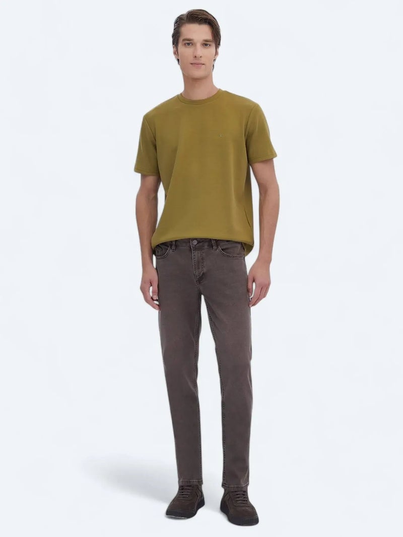 Kip Oil Green Plain Crew Neck T-Shirt - Image 2