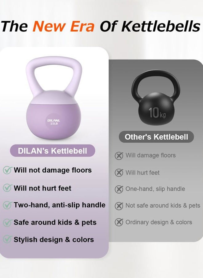 DILANL Soft Kettlebell, Safe Strength Training Kettle bell, Cushioned Impact-Resistant Base and Anti-Slip Grip Weight, Kettlebells Set for Home Workouts and Men/Women/ Beginners,With Non-slip Gloves (Purple - Image 3