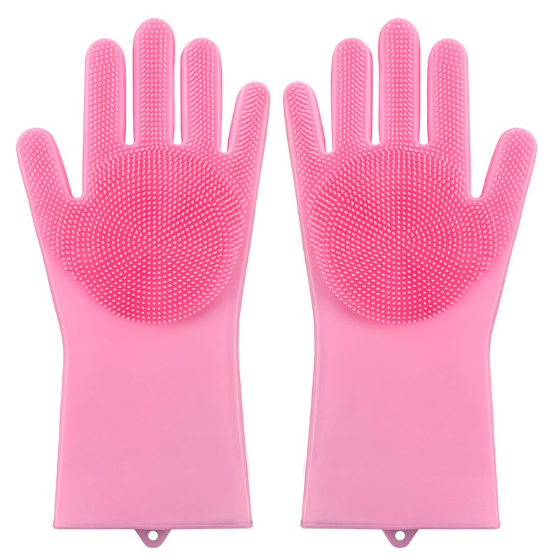 Silicone Dishwashing Gloves Household Kitchen Cleaning Platycodon powder 