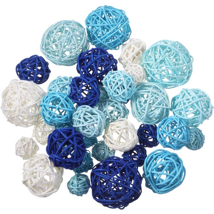 36 PCS WICKER RATTAN BALLS DECORATIVE BALLS FOR VASE CENTERPIECE BOWLS ORBS FILLER FOR HOME DECOR4 SIZESWHITE BLUE SERIES