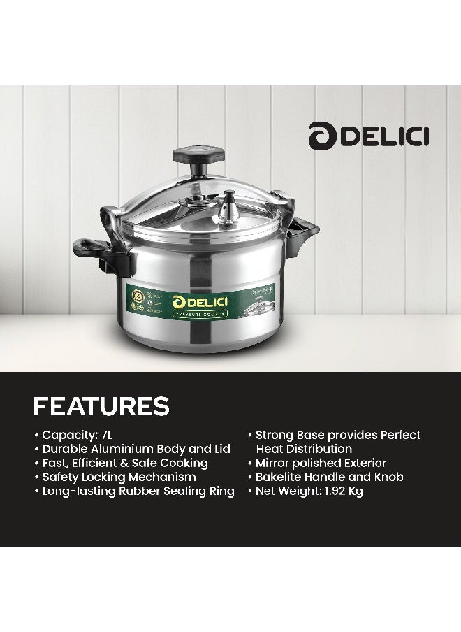DELICI - Aluminum Pressure Cooker Pressure Pot Arabic Cooker Silver 7 Liter - Image 1