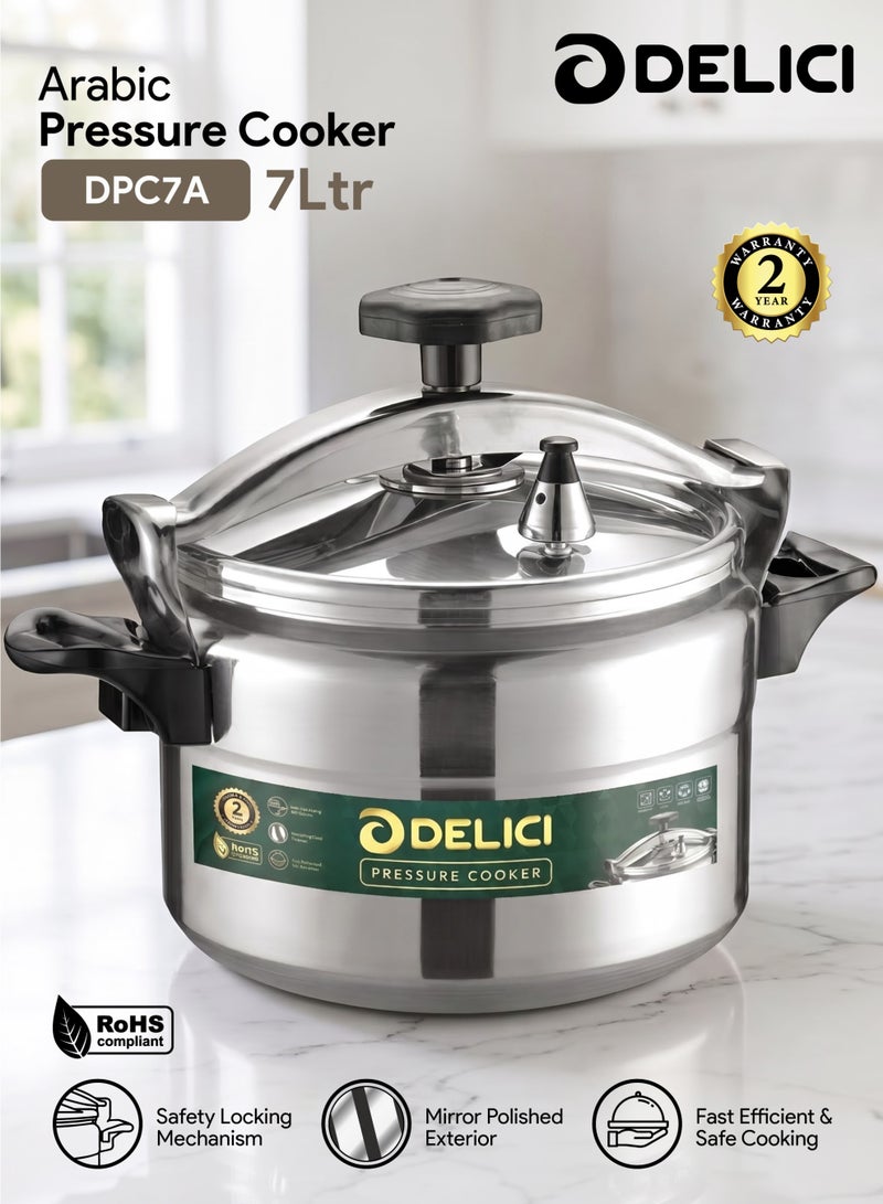 DELICI Aluminium Pressure Cooker 7 Litre, Durable Aluminum Body & Lid, Fast & Efficient Cooking, Safety Locking Mechanism, Pressure Regulator & Vent, Long-Lasting Sealing Ring, 2 Years Warranty - DPC 7A - Image 1