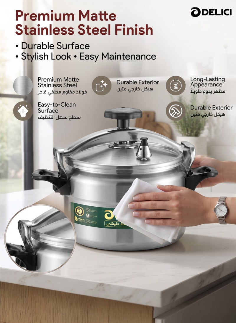 DELICI Aluminium Pressure Cooker 7 Litre, Durable Aluminum Body & Lid, Fast & Efficient Cooking, Safety Locking Mechanism, Pressure Regulator & Vent, Long-Lasting Sealing Ring, 2 Years Warranty - DPC 7A - Image 5
