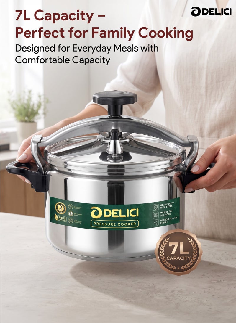 DELICI Aluminium Pressure Cooker 7 Litre, Durable Aluminum Body & Lid, Fast & Efficient Cooking, Safety Locking Mechanism, Pressure Regulator & Vent, Long-Lasting Sealing Ring, 2 Years Warranty - DPC 7A - Image 4