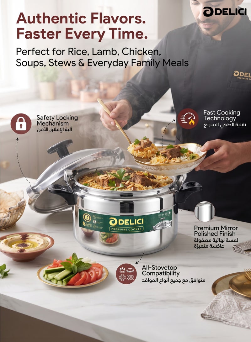 DELICI Aluminium Pressure Cooker 7 Litre, Durable Aluminum Body & Lid, Fast & Efficient Cooking, Safety Locking Mechanism, Pressure Regulator & Vent, Long-Lasting Sealing Ring, 2 Years Warranty - DPC 7A - Image 2