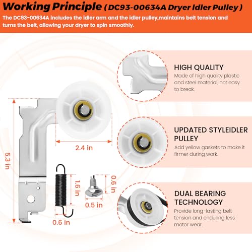 Beaquicy 2025 Upgraded Dryer Repair Kit by Beaquicy Replacement for Samsung Dryer Includes DC97-16782A Samsung Dryer Roller, 6602-001655/5ph2337 Dryer Belt, DC93-00634A Idler Pulley and DC61-01215B Spring - Image 4