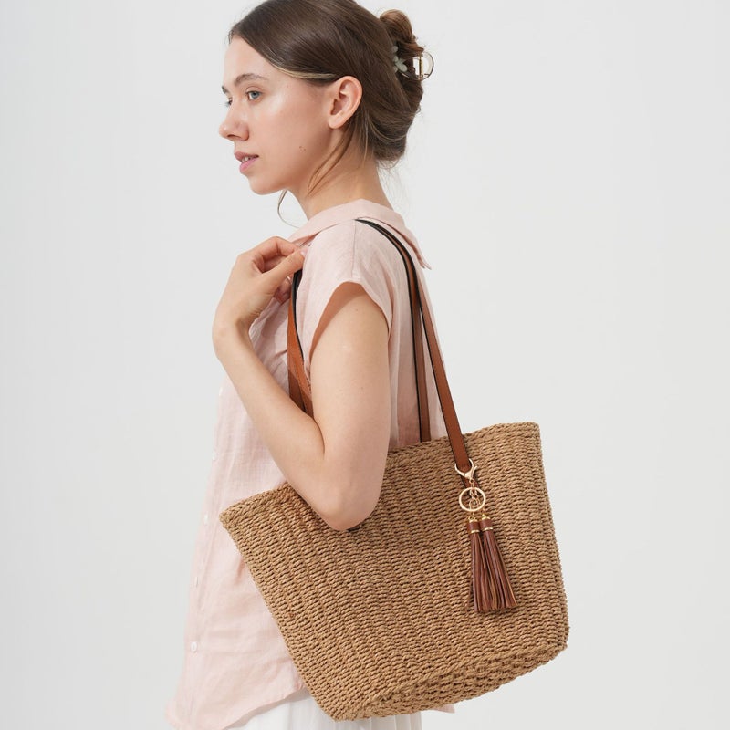 Fringed Woven Straw Tote Bag - Image 4