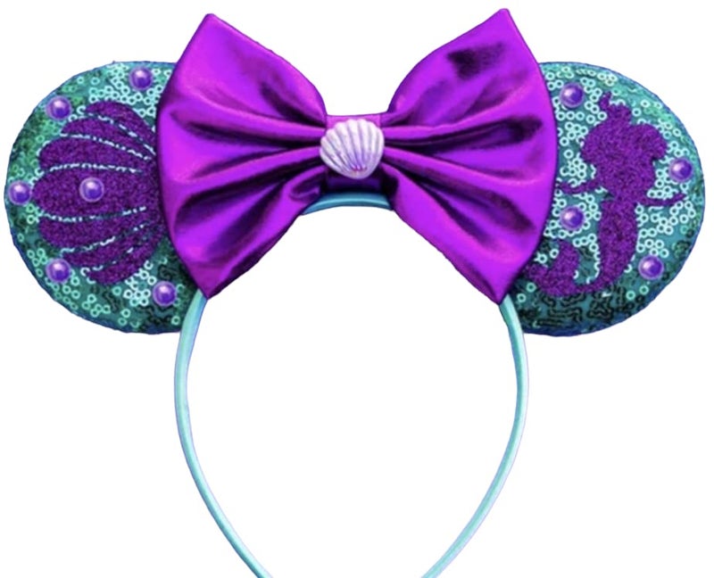 CLGIFT Ariel Little Mermaid Minnie Ears,Pick your color, Iridescent Minnie Ears, Silver gold blue minnie ears, Rainbow Sparkle Mouse Ears,Classic Red Sequin Minnie Ears (Ariel Little Mermaid) - Image 1