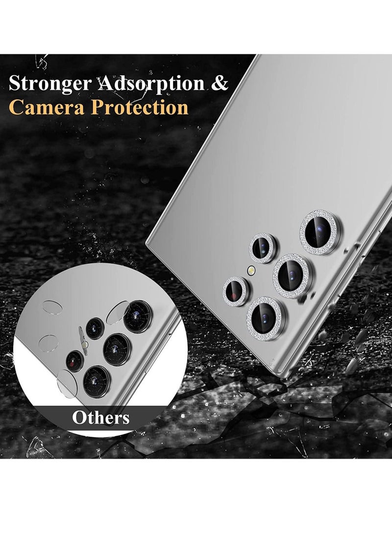 Raxoom Samsung Galaxy S23 Ultra Camera Lens Protector, Glitter Bling Tempered Glass Camera Screen Protector Individual Metal Ring Lens Cover - Image 2