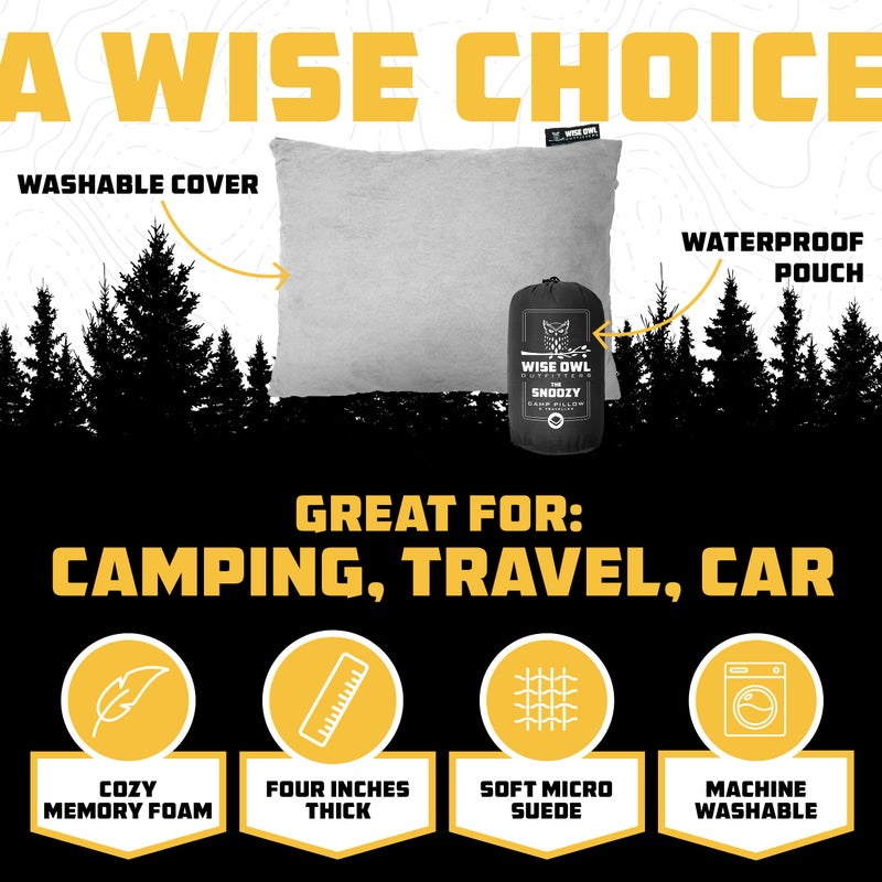 Wise Owl Outfitters Wise Owl Outfitters Essentials Airplanes, Camping, and Travel-Memory Foam Washable Pillow-Small, Medium (Pack of 1), Grey  - Image 2