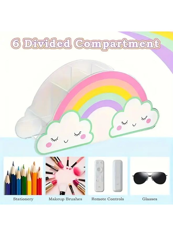Rainbow Acrylic Desktop Organizer Lightweight Pencil Holder Office Stationery Storage Box With Transparent Compartments Perfect For School Supplies Makeup Brushes And Accessories Clear Construction Playful Design 1 Pack - Image 1