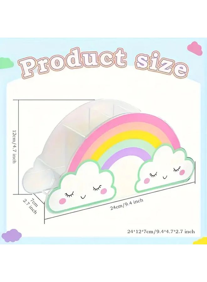 Rainbow Acrylic Desktop Organizer Lightweight Pencil Holder Office Stationery Storage Box With Transparent Compartments Perfect For School Supplies Makeup Brushes And Accessories Clear Construction Playful Design 1 Pack - Image 2