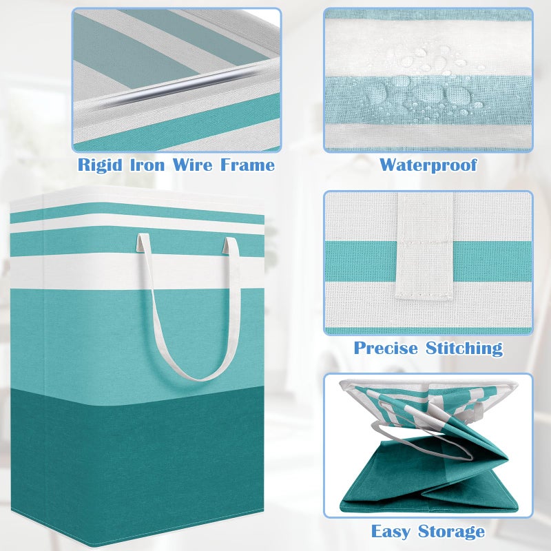 BlissTotes 3-Pack Laundry Basket, Freestandingï¼†Waterproof Laundry Hamper, Collapsible Tall Clothes Hamper with Easy Carry Handles for Clothes, Towels in the Family and Dorm,Gradient Green,75L - Image 4