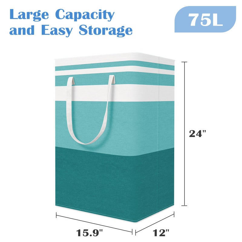 BlissTotes 3-Pack Laundry Basket, Freestandingï¼†Waterproof Laundry Hamper, Collapsible Tall Clothes Hamper with Easy Carry Handles for Clothes, Towels in the Family and Dorm,Gradient Green,75L - Image 2