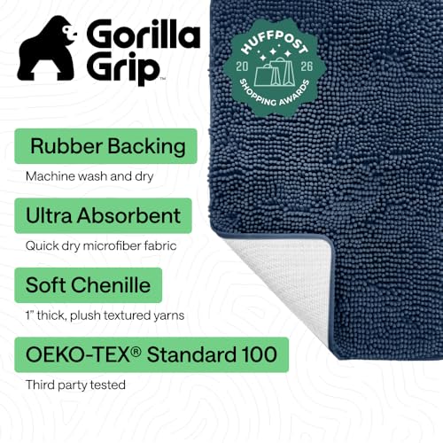 GORILLA GRIP Bath Rug Mat 60x24 Soft Absorbent Chenille Quick Dry Microfiber Mats Rubber Backing Washable Shower Floor Rugs Bathmat Runner US Designed Bathroom Home Decor Accessories Navy Blue - Image 3