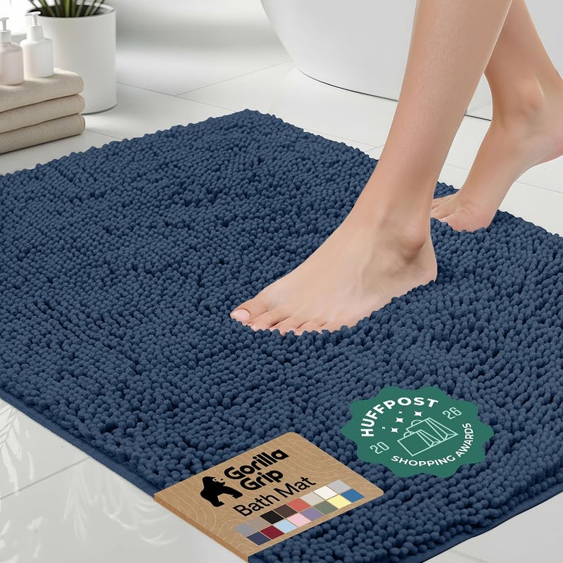 GORILLA GRIP Bath Rug Mat 60x24 Soft Absorbent Chenille Quick Dry Microfiber Mats Rubber Backing Washable Shower Floor Rugs Bathmat Runner US Designed Bathroom Home Decor Accessories Navy Blue - Image 2