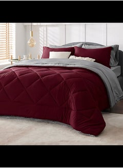 Home of linens Cotton - Reversible Heavy Comforter -3.6Kgs - Down Alternative Filling - (For Matress 160cm/180cm) - Size (230cm x 240cm) - Burgundy x Dark Grey  - Image 1