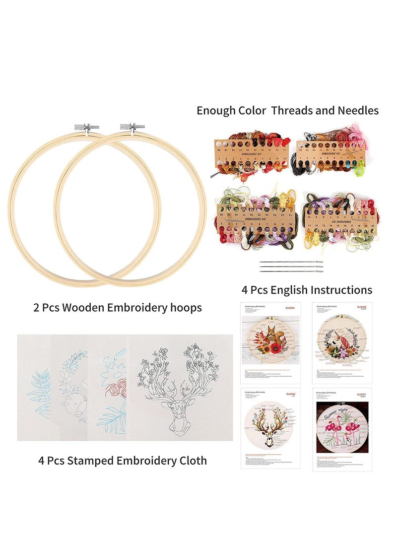 Embroidery Starters Kit with Pattern for Beginners, 4 Pack Cross Stitch Kits, 2 Wooden Hoops, Scissors, Needles and Color Threads, Needlepoint Adults - Image 2