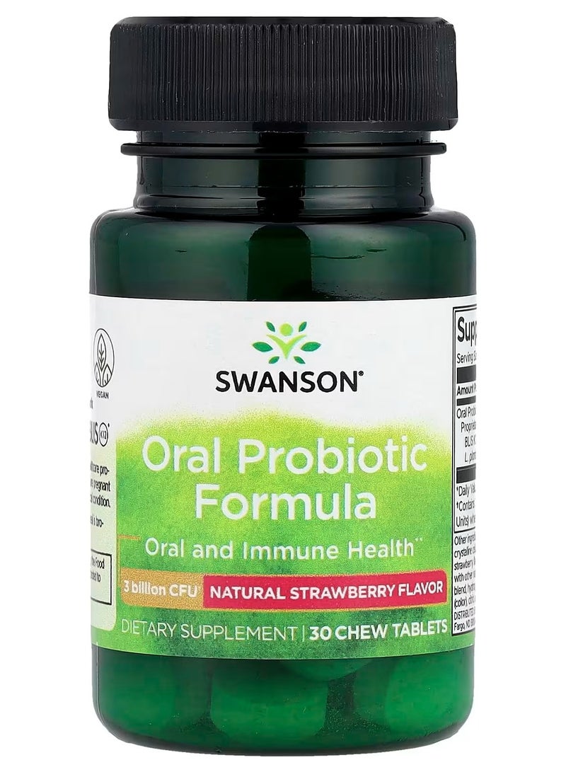 Swanson, Oral Probiotic Formula, Natural Strawberry, 3 Billion CFU, 30 Chew Tablets
