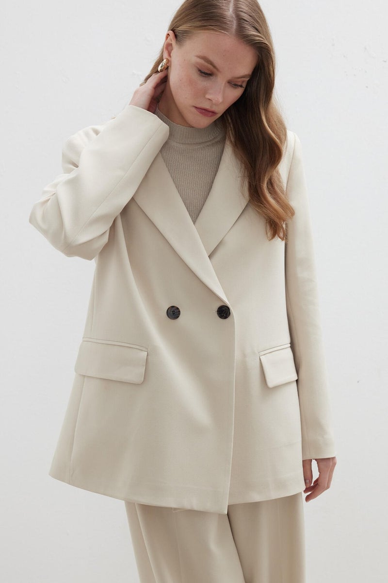 Manuka Double Breasted Classic Blazer Jacket Beige  - Image 3