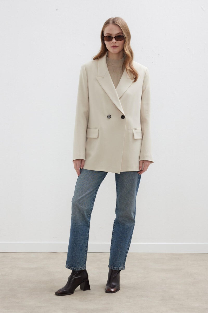 Manuka Double Breasted Classic Blazer Jacket Beige  - Image 5