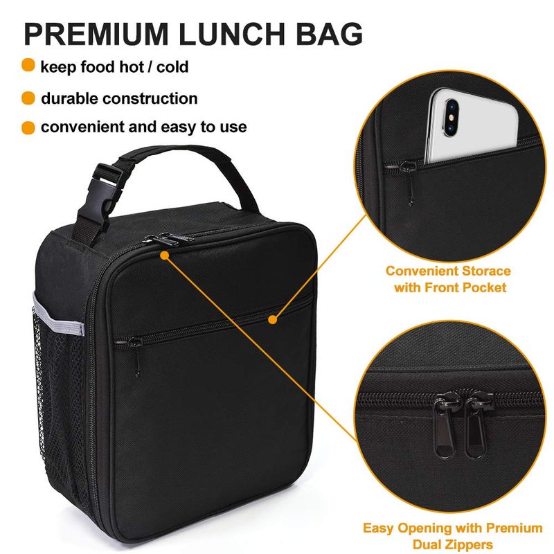 IWTTWY Insulated Lunch Bag, Leakproof Portable Lunch Box for Women Men Boys Girls, Large Capacity Cooler Bag with Handle and Bottle Pocket for Office School Camping Hiking Outdoor Beach Picnic (Black) - Image 5