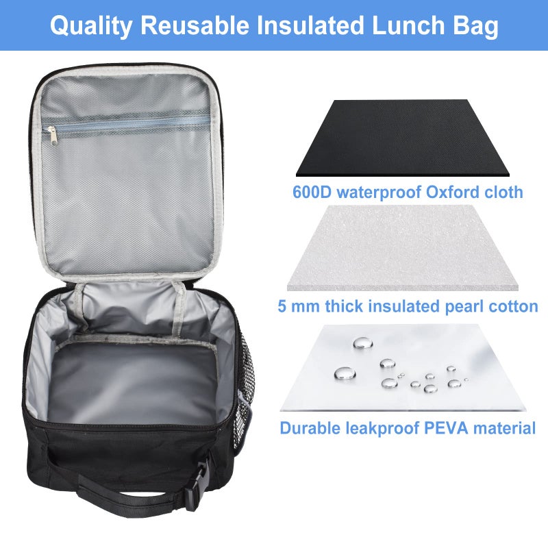 IWTTWY Insulated Lunch Bag, Leakproof Portable Lunch Box for Women Men Boys Girls, Large Capacity Cooler Bag with Handle and Bottle Pocket for Office School Camping Hiking Outdoor Beach Picnic (Black) - Image 2
