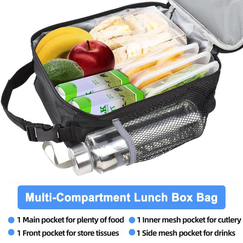 IWTTWY Insulated Lunch Bag, Leakproof Portable Lunch Box for Women Men Boys Girls, Large Capacity Cooler Bag with Handle and Bottle Pocket for Office School Camping Hiking Outdoor Beach Picnic (Black) - Image 4
