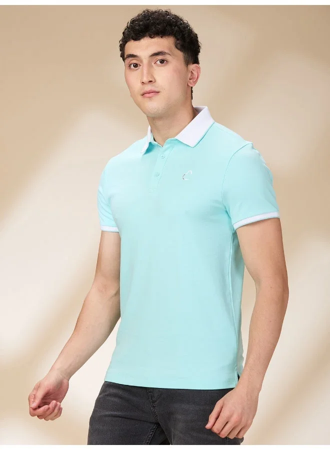 بيينغ هيومان Mens Aqua Polo Collar Short Sleeve Polo T-Shirt