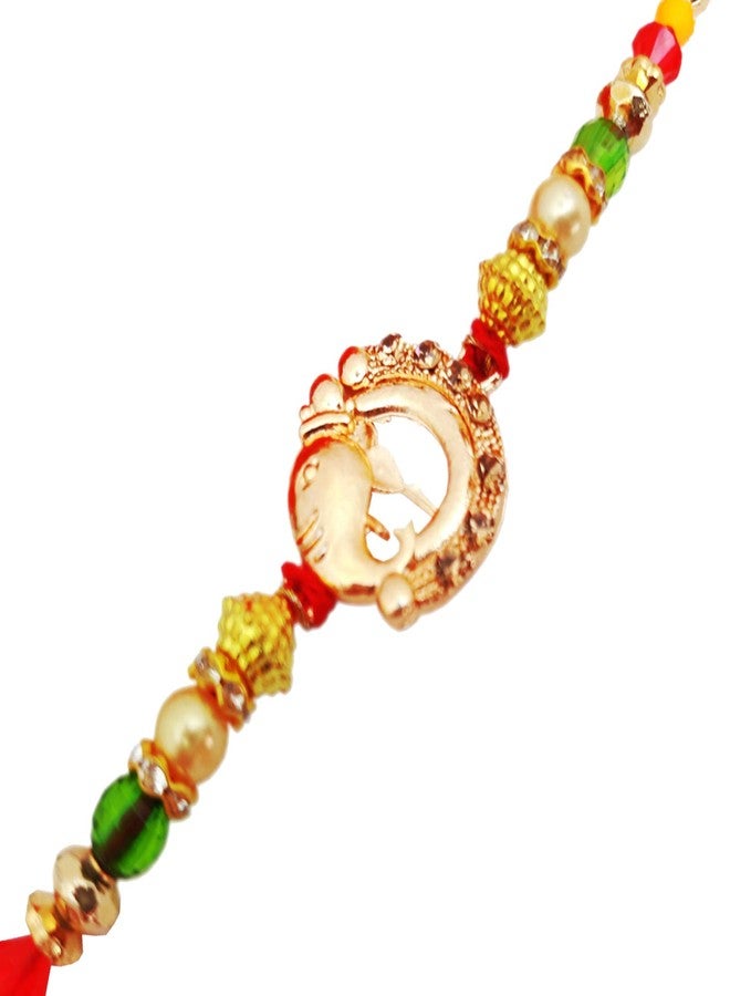 brown leaf� Beautiful Metal Stone Beats Rakhi For Rakshabandhan Bracelets For Beloved Brother (Set Of 4) - Image 4