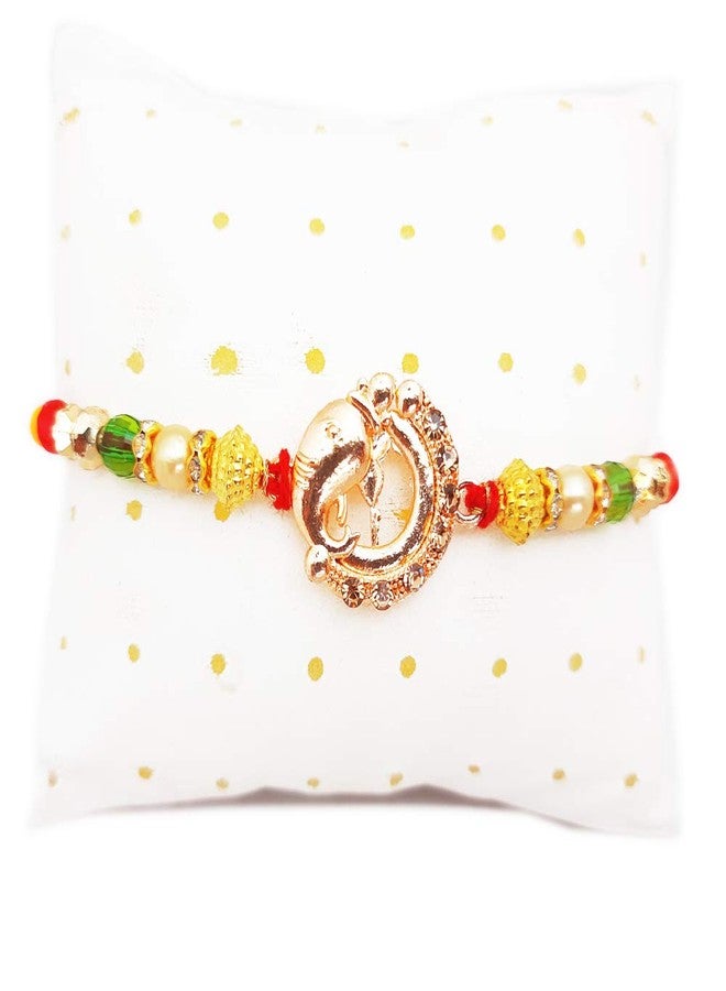 brown leaf� Beautiful Metal Stone Beats Rakhi For Rakshabandhan Bracelets For Beloved Brother (Set Of 4) - Image 2