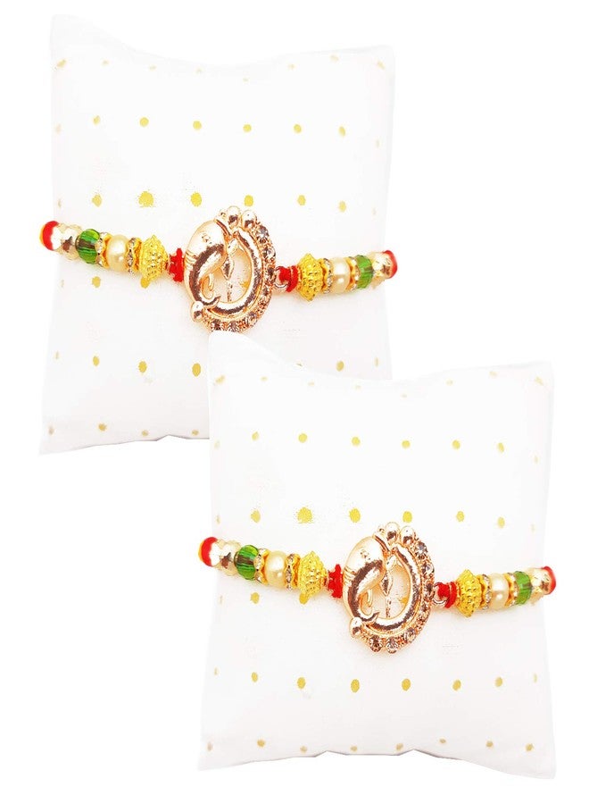 brown leaf� Beautiful Metal Stone Beats Rakhi For Rakshabandhan Bracelets For Beloved Brother (Set Of 4) - Image 3