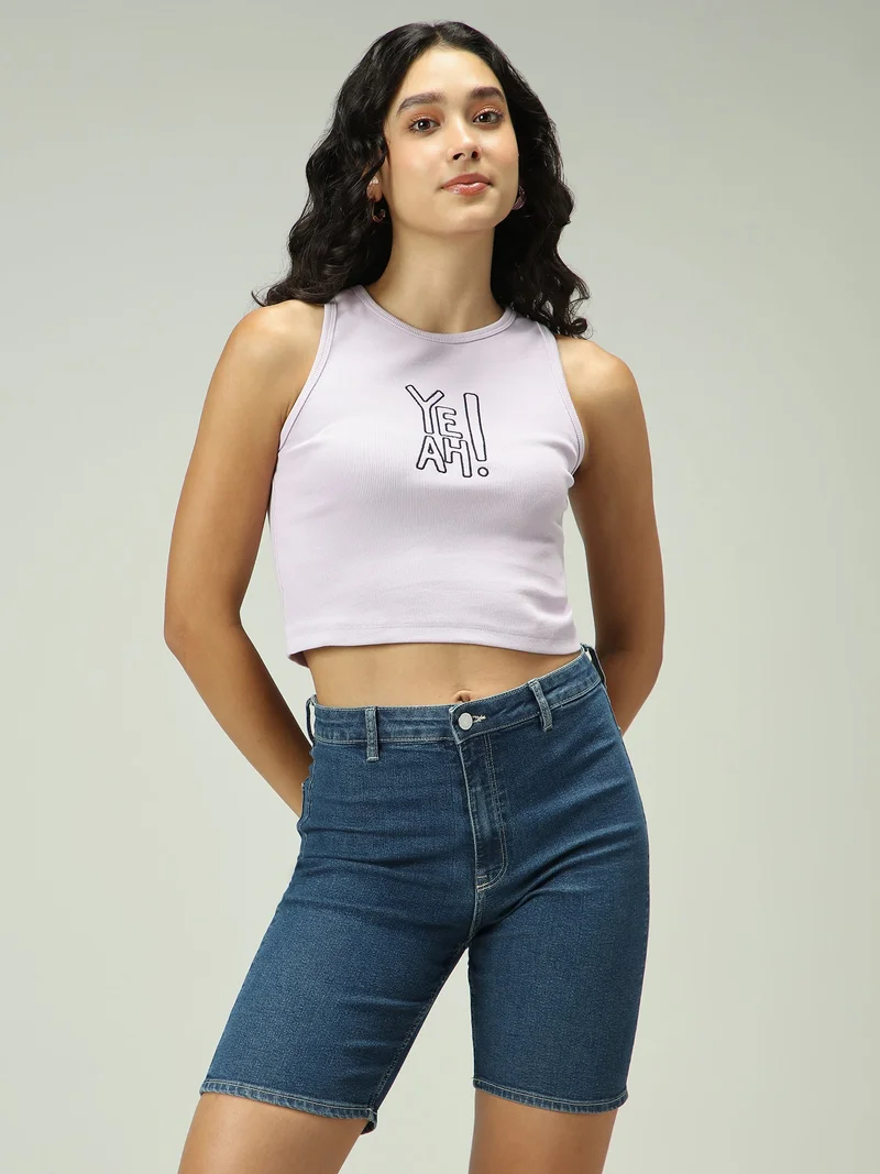 OUTZIDR Beige Solid Embroidered Tank Top