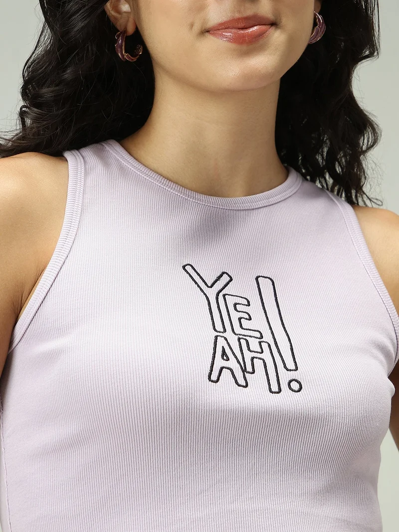 Outzidr  Beige Solid Embroidered Tank Top for Women | Best Price UAE