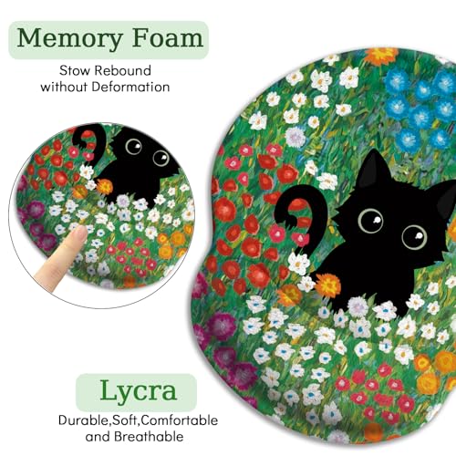 LIMKRIAN Black Cat Mouse Pad, Ergonomic Mouse Pad with Wrist Rest, Gaming Mouse Pad Wrist Support with Non-Slip Pain Relief PU Base, Funny Mouse Pads for Desk Work, Cute Office Desk Accessories Decor - Image 5