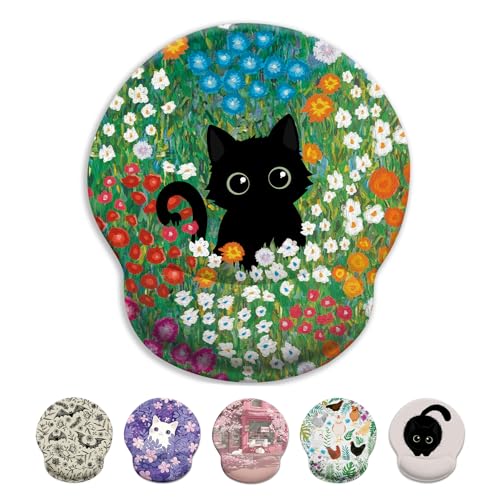 LIMKRIAN Black Cat Mouse Pad, Ergonomic Mouse Pad with Wrist Rest, Gaming Mouse Pad Wrist Support with Non-Slip Pain Relief PU Base, Funny Mouse Pads for Desk Work, Cute Office Desk Accessories Decor - Image 1
