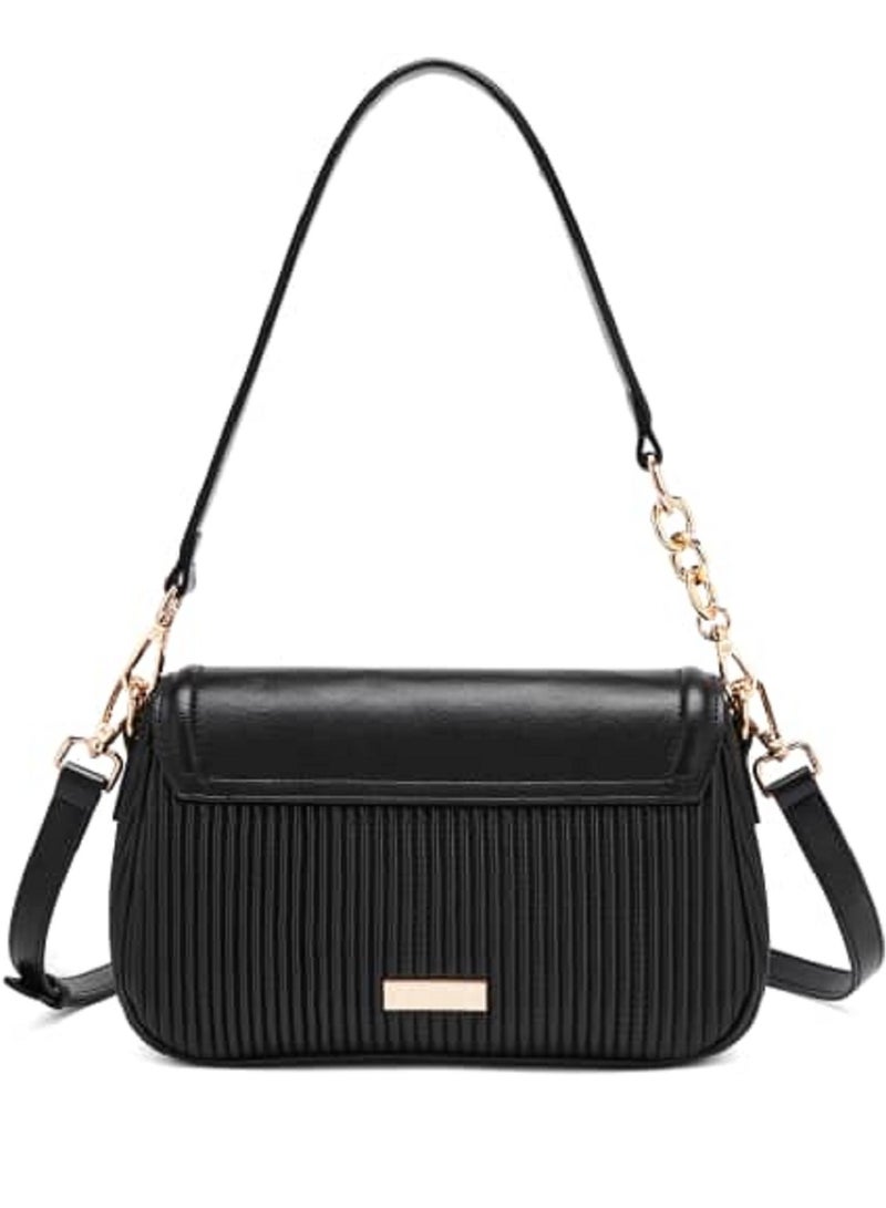 UHURA Black Brushed Shoulder Bag – Women's Stylish Side Carry Bag, Fashionable Handbag for Ladies, Black Shoulder Bag for Daily Commutes, Perfect for College Students and Girls, Lightweight Design for Parties, Elegant and Durable Bag for Everyday Use  - Image 2