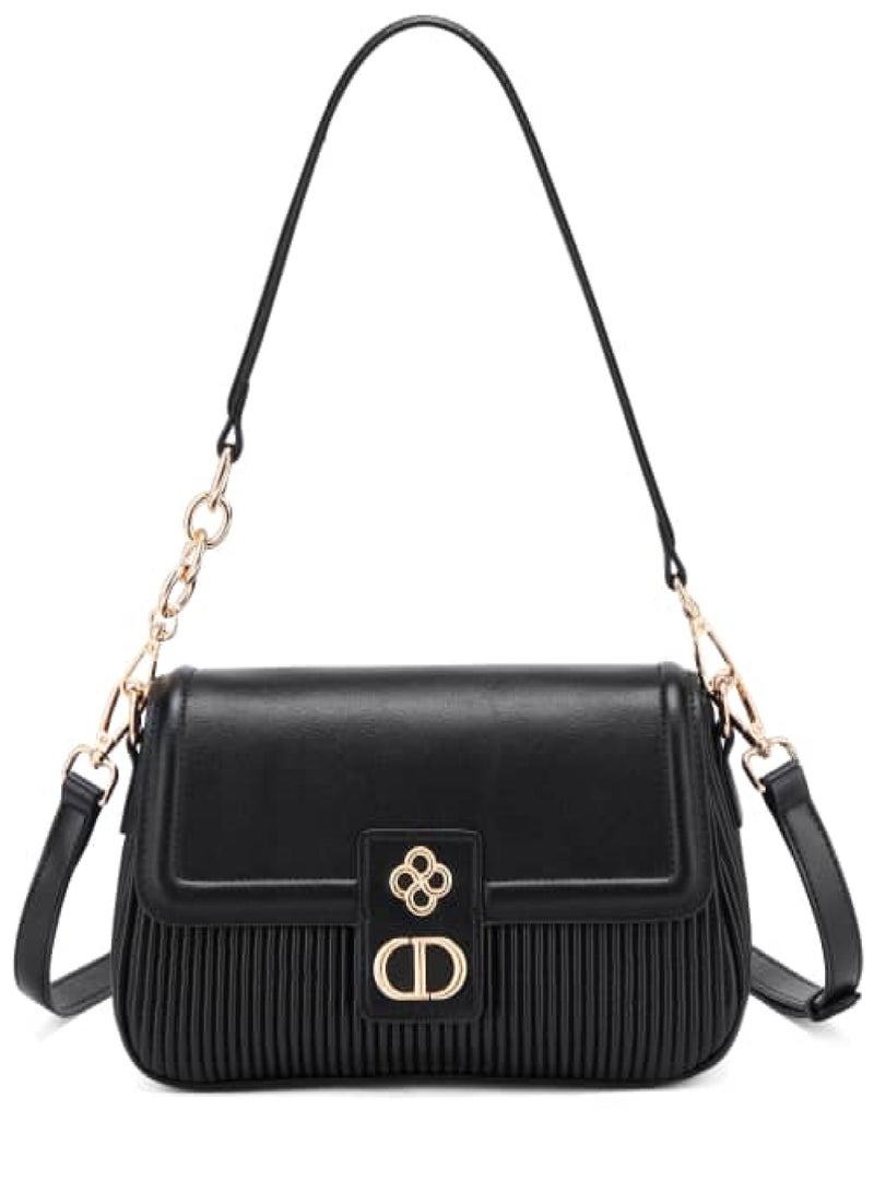 UHURA Black Brushed Shoulder Bag – Women's Stylish Side Carry Bag, Fashionable Handbag for Ladies, Black Shoulder Bag for Daily Commutes, Perfect for College Students and Girls, Lightweight Design for Parties, Elegant and Durable Bag for Everyday Use  - Image 1