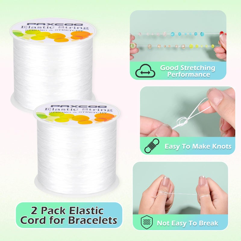 PAXCOO 2 Rolls Elastic String for Bracelets, Stretch Magic Elastic String Bead Cord Jewelry Thread for Bracelet, Necklaces, Clay Beads, Pony Beads (White) - Image 2