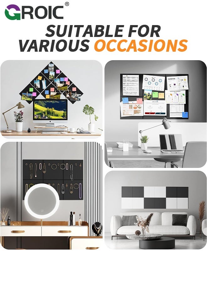 GROIC 6Pcs Cork Board, Felt Bulletin  Board, Cork, 30x30CM, Self-Adhesive Acoustic, Noise Reduction, Decor for Home Studio/Living Room, Sound Absorbing Panels, Black - Image 4