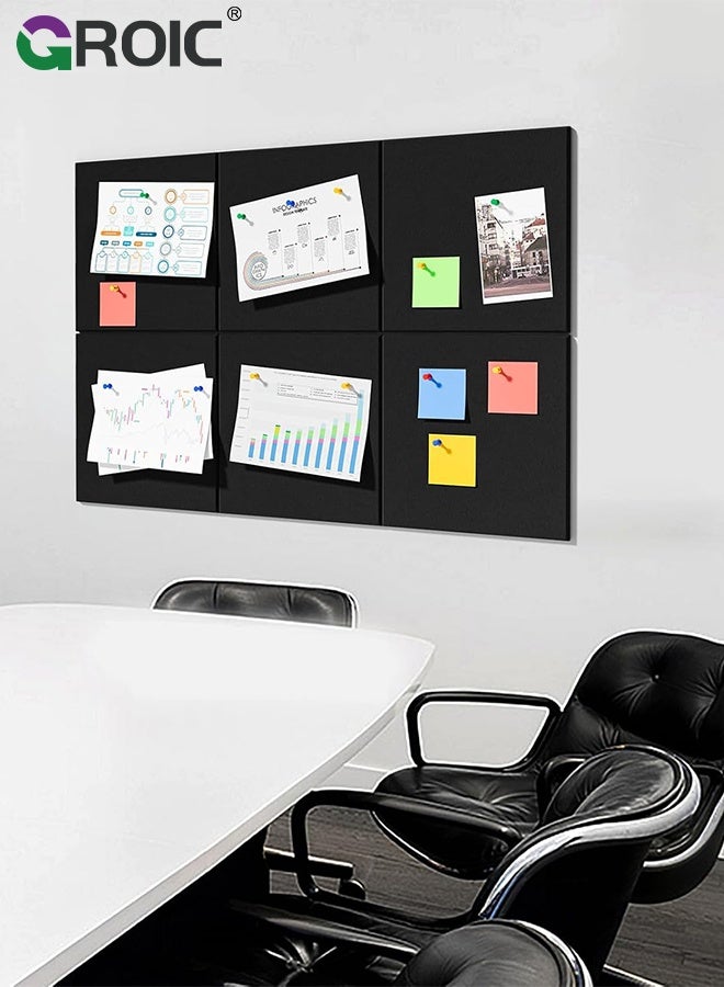 GROIC 6Pcs Cork Board, Felt Bulletin  Board, Cork, 30x30CM, Self-Adhesive Acoustic, Noise Reduction, Decor for Home Studio/Living Room, Sound Absorbing Panels, Black - Image 5